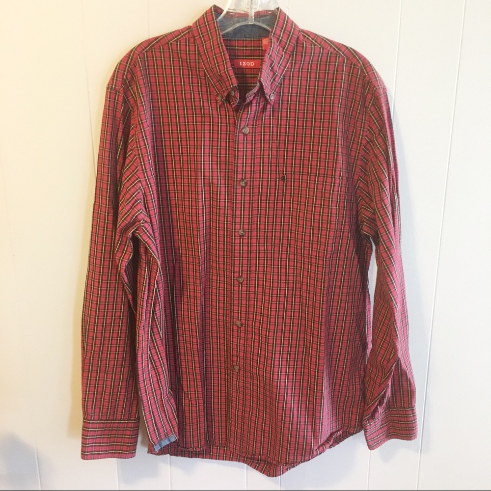 IZOD Plaid Button Shirt Black/Red/Gold